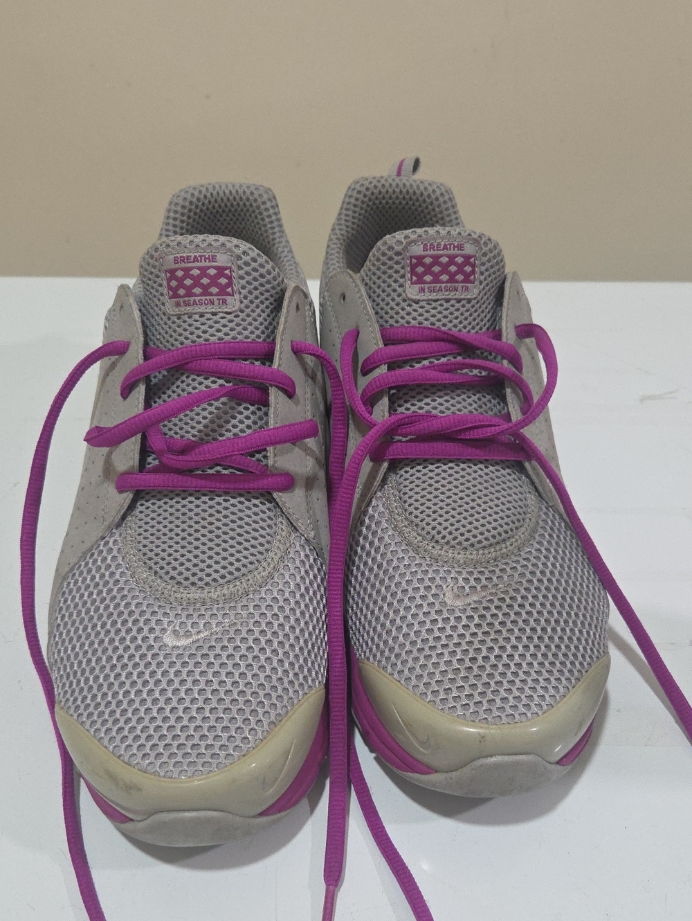 Nike Women's Gray Mesh Sneakers with Purple Laces